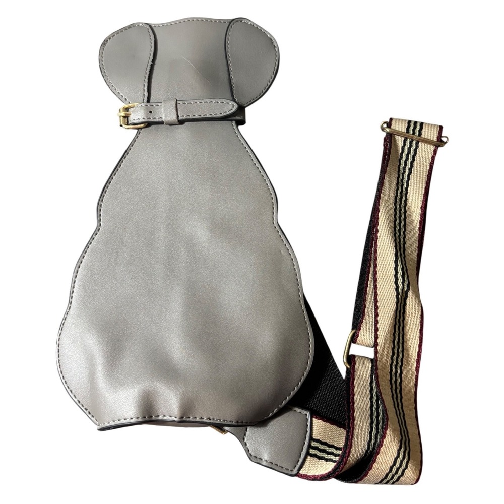 Gray Faux Leather Novelty Dog Shaped Crossbody Sling Bag